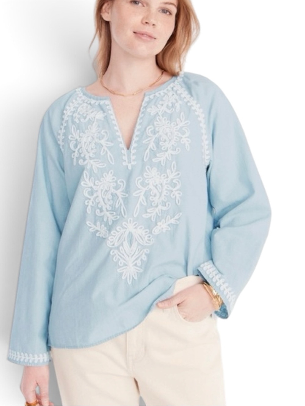 J.Crew Chambray Tunic • Embroidered Bohemian Top • Size S - Picture 4 of 5